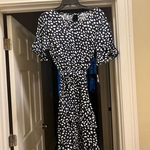 Navy and white polka dot dress